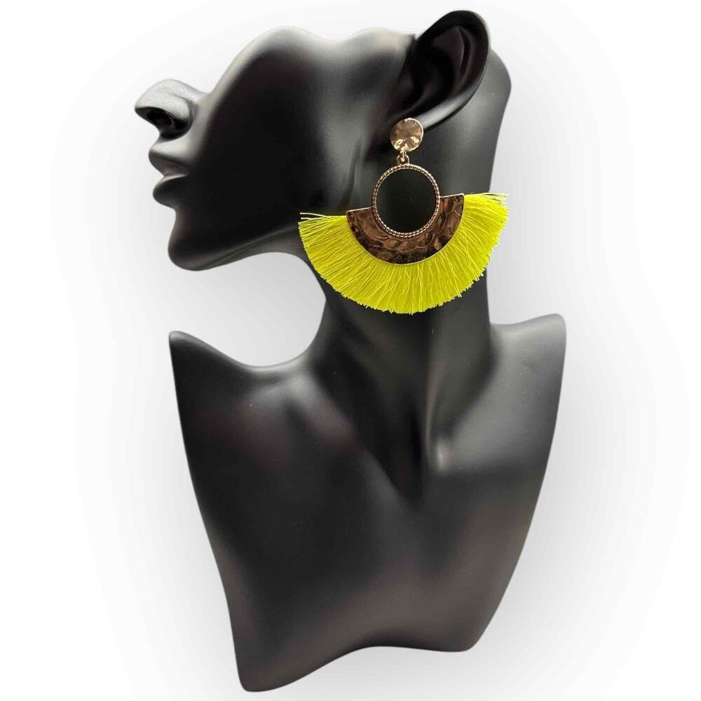 NWT Tassle Yellow Fan Statement Earrings Tribal